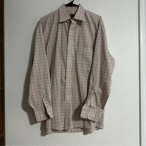 JOS A BANK Long Sleeve Button Up Mens M Plaid StripedShirt Travelers Collection
